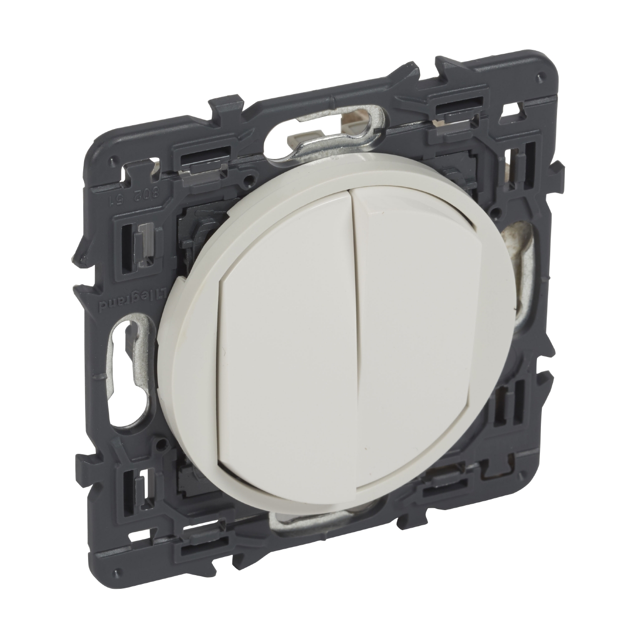 Vignette 2 produit Double interrupteur ou va-et-vient Cliane 10AX avec enjoliveur blanc et support | Ref : 067702