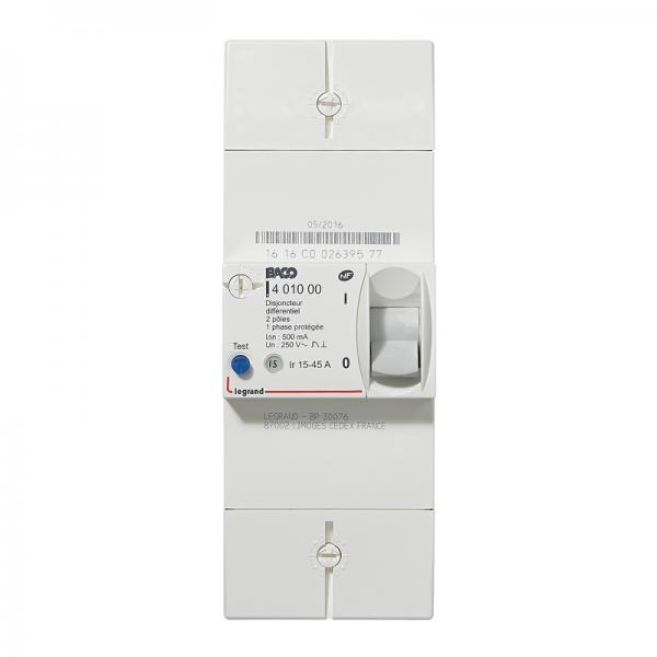 Vignette 2 produit Disjoncteur de branchement Enedis bipolaire diffrentiel 500mA instantan  -  45A | Ref : 401000