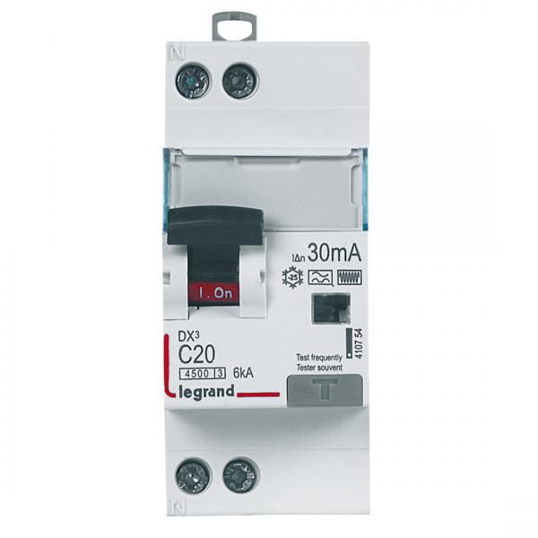 Vignette 2 produit Disjoncteur diffrentiel DX4500 arrive haute et dpart bas  vis U+N 230V~  -  20A typeF 30mA  -  courbe C  -  2 modules | Ref : 410754