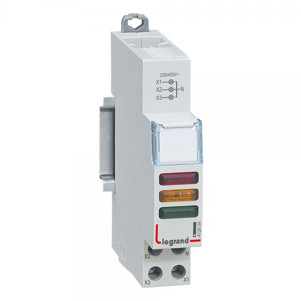 Vignette 2 produit Voyant � LED CX� triple 230V~ � 400V~  -  rouge et jaune et vert  -  1 module | Ref : 412934