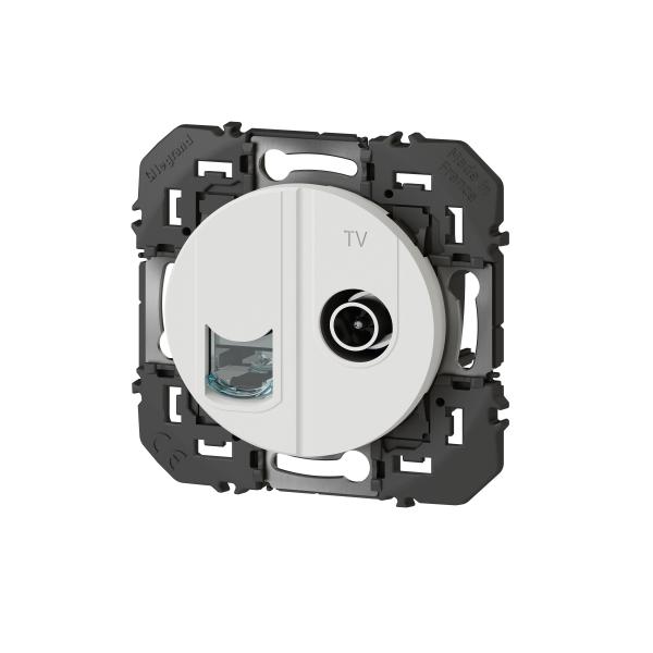Vignette 2 produit Prise TV + RJ45 catégorie6 STP compacte dooxie finition blanc | Ref : 600352