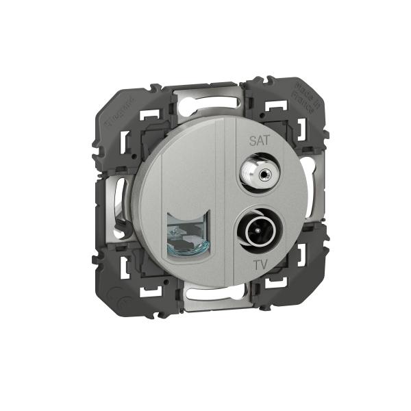 Vignette 2 produit Prise TV - SAT + RJ45 catégorie6 STP compacte dooxie finition alu | Ref : 600458