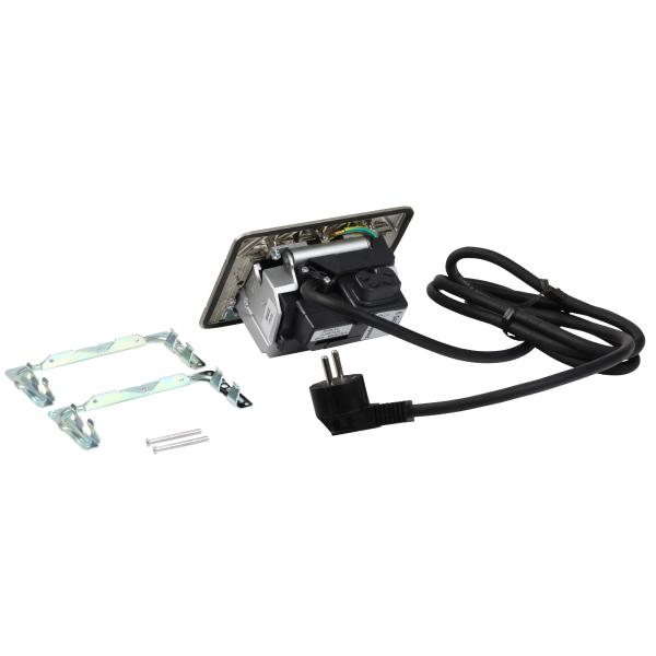 Vignette 2 produit Pop up mobilier pr - cbl avec 1 prise 2P+T 16A 250V~ et 1 chargeur double USB 2,4A  -  inox mat | Ref : 654007