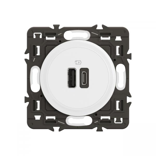 Vignette 2 produit Prise USB Cliane Type-A + Type-C 20W - bornes  vis - prmont Blanc | Ref : CC0153