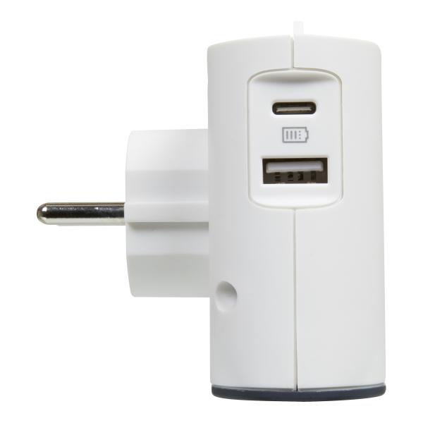 Vignette 3 produit Ref : 049401 | Fiche 2x2P latrales 12A 230V 2760W et USB A+C - blanc/gris fonc