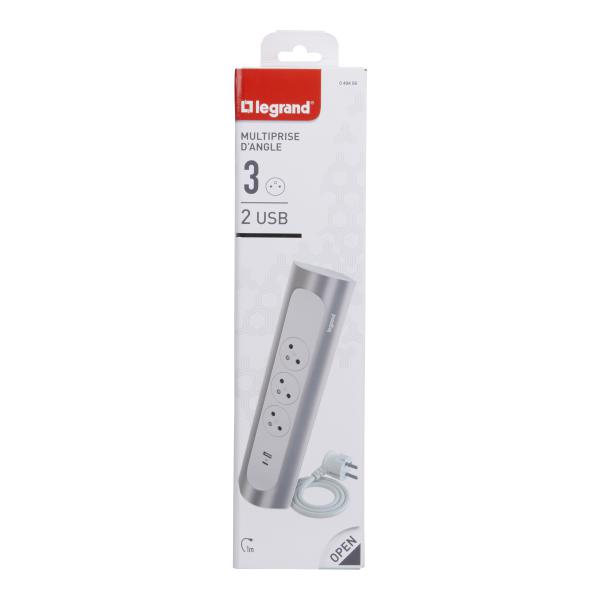 Vignette 3 produit Ref : 049406 | Rallonge d\'angle 3x2P+T Surface et USB A+C avec cordon 1m - blanc/alu