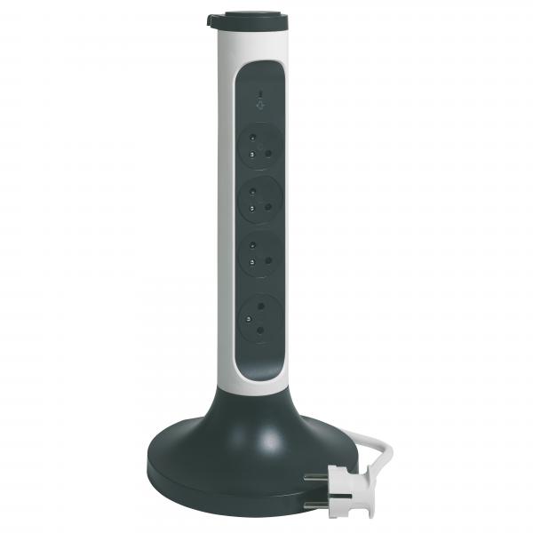 Vignette 3 produit Ref : 049410 | Rallonge tour 4x2P+T Surface .interrupteur. parafoudre et cordon 2m - blanc/gris