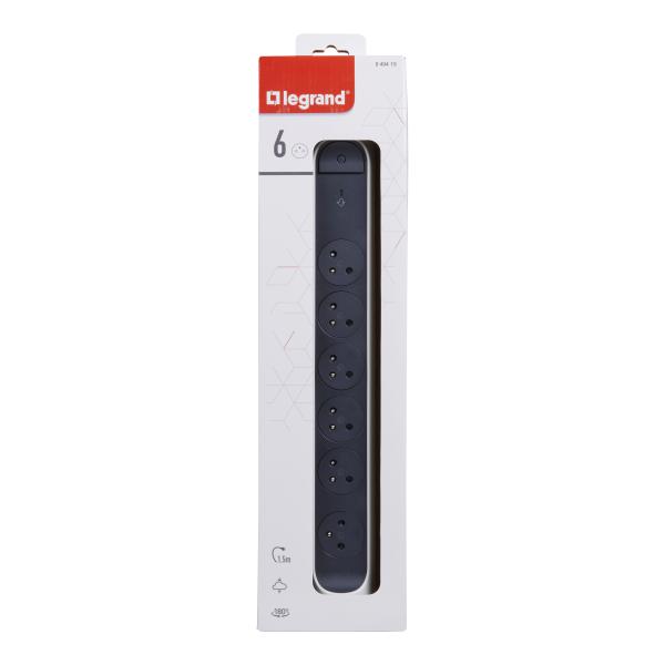 Vignette 3 produit Ref : 049419 | Rallonge 6x2P+T Surface avec inter. parafoudre et cordon 1.5m - blanc/gris