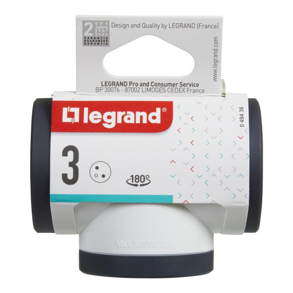 Vignette 3 produit Ref : 049436 | Fiche multiprise avec 3 prises de courant latérales rotatives 2P+T 16A 230V 3680W - blanc et gris foncé