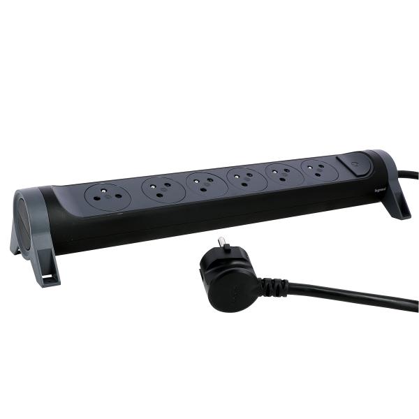 Vignette 3 produit Ref : 049456 | Rallonge 6x2P+T Surface avec interrupteur et cordon 1.5m 3G 1mm - noir/gris