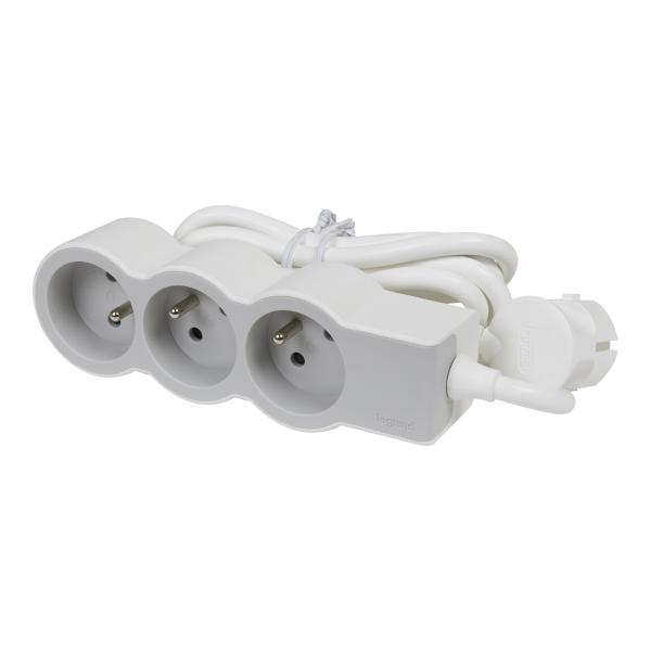 Vignette 3 produit Ref : 049470 | Rallonge 3x2P+T avec cordon 1.5m 3G 1mm - blanc/gris clair