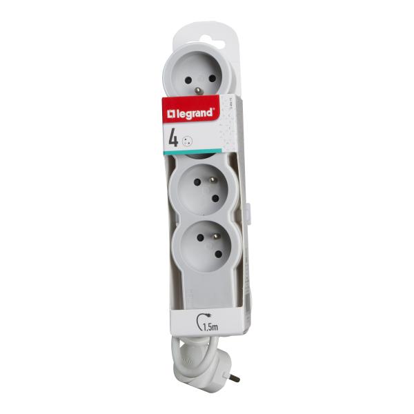 Vignette 3 produit Ref : 049475 | Rallonge 4x2P+T avec cordon 1.5m 3G 1mm - blanc/gris clair