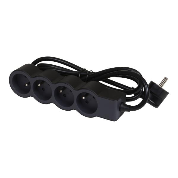 Vignette 3 produit Ref : 049477 | Rallonge 4x2P+T avec cordon 1.5m 3G 1mm - noir/gris fonc