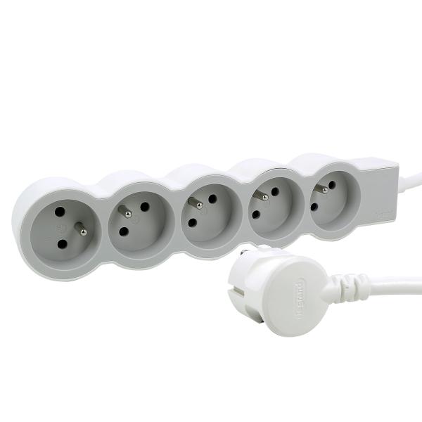 Vignette 3 produit Ref : 049480 | Rallonge 5x2P+T avec cordon 1.5m 3G 1mm - blanc/gris clair
