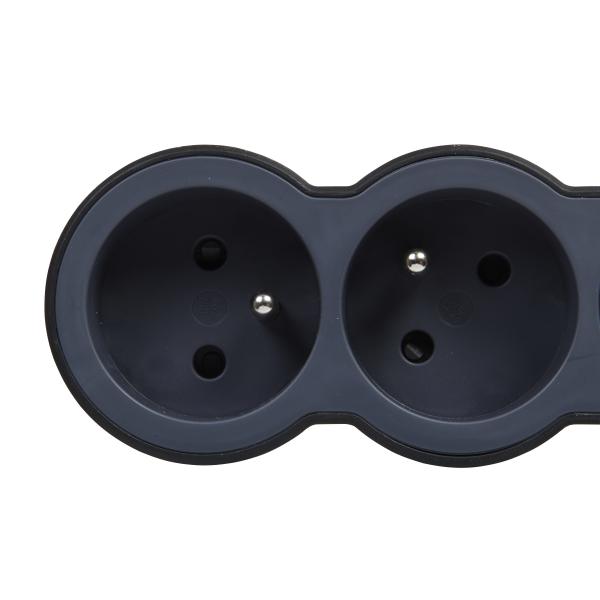 Vignette 3 produit Ref : 049486 | Rallonge 6x2P+T avec cordon 1.5m 3G 1mm² - noir/gris foncé