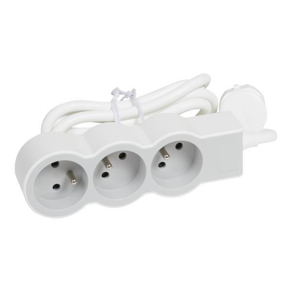 Vignette 3 produit Ref : 049488 | Rallonge 3x2P+T avec cordon 3m 3G 1.5mm - blanc/gris clair