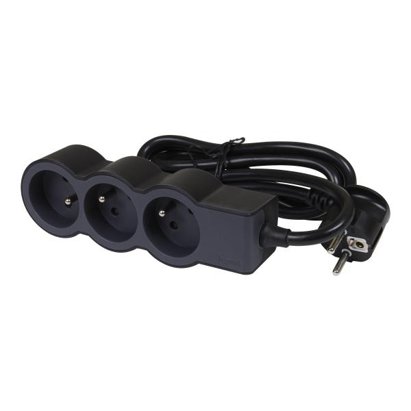 Vignette 3 produit Ref : 049489 | Rallonge 3x2P+T avec cordon 3m 3G 1.5mm² - noir/gris foncé
