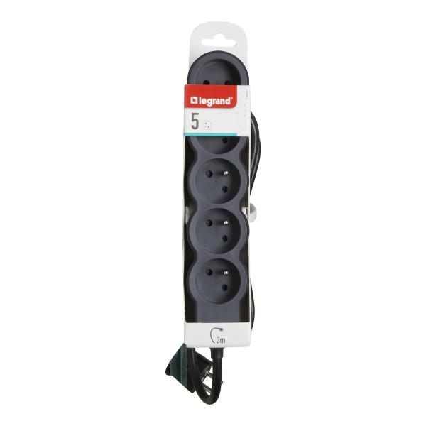 Vignette 3 produit Ref : 049493 | Rallonge 5x2P+T avec cordon 3m 3G 1.5mm² - noir/gris foncé