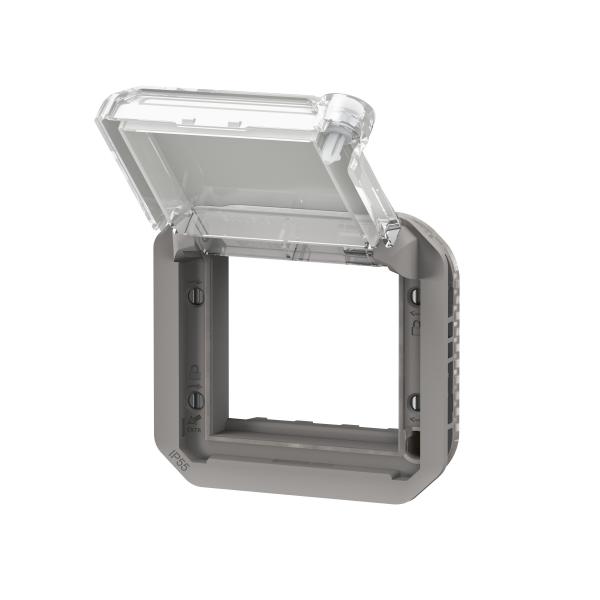Vignette 3 produit Ref : 069579L | Adaptateur Plexo verrouillable  volet transparent pour Mosaic - composable gris