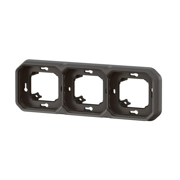Vignette 3 produit Ref : 069608L | Support plaque encastré 3 postes montage horizontal/vertical Plexo anthracite