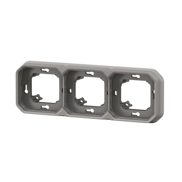 Vignette 3 produit Ref : 069687L | Support plaque encastr 3 postes montage horizontal/vertical Plexo gris