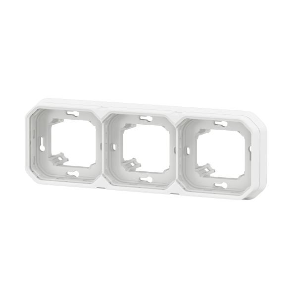 Vignette 3 produit Ref : 069698L | Support plaque encastré 3 postes montage horizontal/vertical Plexo blanc