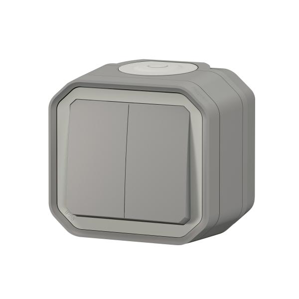 Vignette 3 produit Ref : 069715L | Commande double interrupteur ou poussoir Plexo complet saillie gris