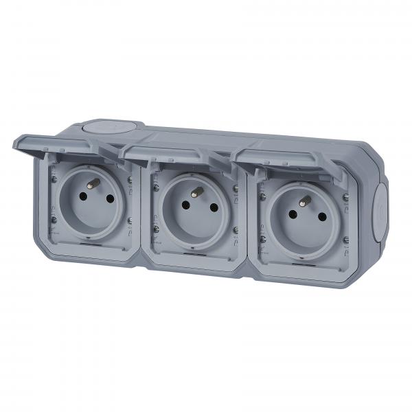 Vignette 3 produit Ref : 069763L | Triple prise de courant prcble Plexo - complet Gris