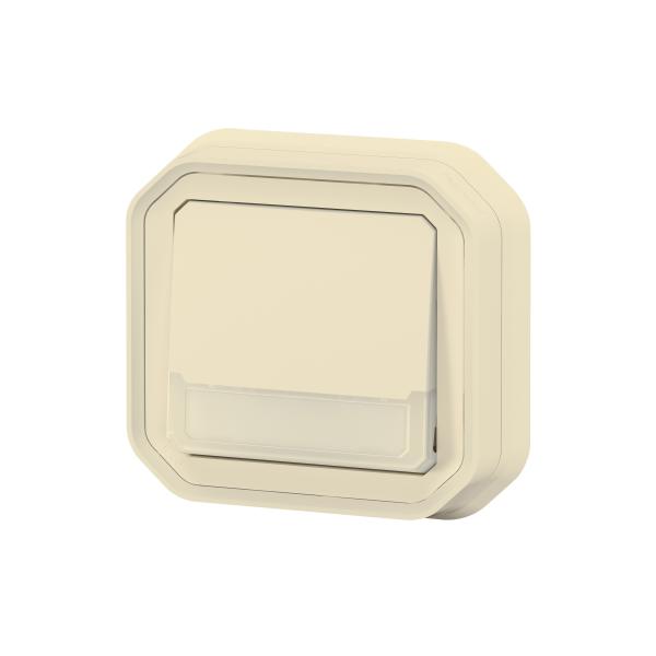 Vignette 3 produit Ref : 069829L | Poussoir NO-NF lumineux porte-étiquette Plexo complet encastré sable
