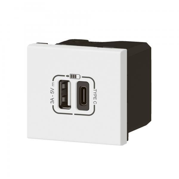 Vignette 3 produit Ref : 077570L | Chargeur USB Type-A + USB Type-C 3A 15W Mosaic Link raccordement latral 2 modules 230V ou 5V= - blanc