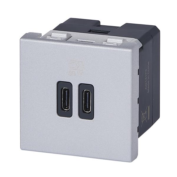 Vignette 3 produit Ref : 077632L | Chargeur 2 USB Type-C + Type-C Power Delivery Mosaic - Alu