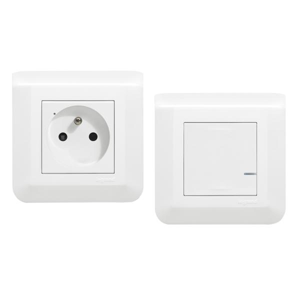Vignette 3 produit Ref : 077734L | Prt-a-poser creer une prise commandee-1 prise+1 cde ss fil mosaic blanc