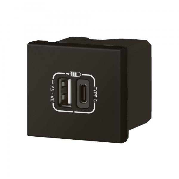Vignette 3 produit Ref : 079193L | Chargeur USB Type-A + USB Type-C 3A 15W Mosaic Link raccordement latéral 2 modules 230V ou 5V= - noir mat