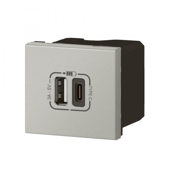 Vignette 3 produit Ref : 079293L | Chargeur USB Type-A + USB Type-C 3A 15W Mosaic Link raccordement latéral 2 modules 230V ou 5V= - alu
