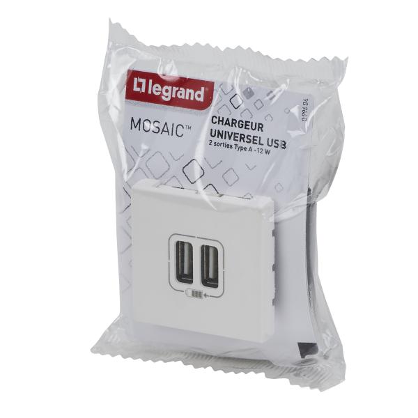 Vignette 3 produit Ref : 099604 | Prise double USB Type-A Mosaic 3A 2 modules - blanc
