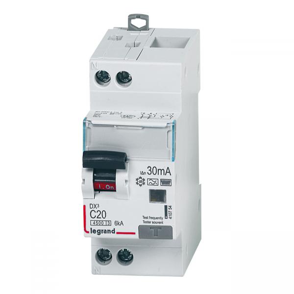 Vignette 3 produit Ref : 410754 | Disjoncteur diffrentiel DX4500 arrive haute et dpart bas  vis U+N 230V~  -  20A typeF 30mA  -  courbe C  -  2 modules