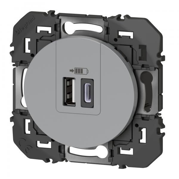 Vignette 3 produit Ref : 600449 | Double chargeur USB 1 Type - A + 1 Type - C dooxie 3A finition alu