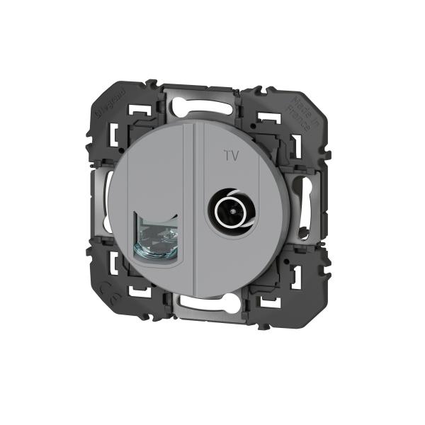 Vignette 3 produit Ref : 600452 | Prise TV + RJ45 catégorie6 STP compacte dooxie finition alu