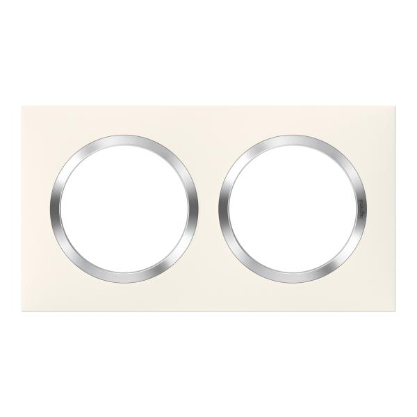 Vignette 3 produit Ref : 600842 | Plaque carre dooxie 2 postes finition blanc avec bague effet chrome