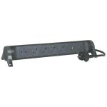 LEGRAND Rallonge 5x2p+t surface. inter. parafoudre. usb a+c et cordon 1.5m - noir/gris 049429