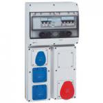 LEGRAND Coffret 4 prises p17 ip44 dont 1 prise 3p+n+t 380v~  415v~ , 1 disjoncteur et 1 interrupteur diffr 058936