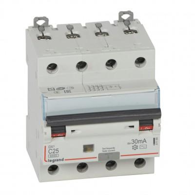 LEGRAND Disjoncteur diff�rentiel monobloc dx�6000 10ka arriv�e haute et d�part bas � vis 4p 400v~  -  25a  -  typeac 30ma 411188
