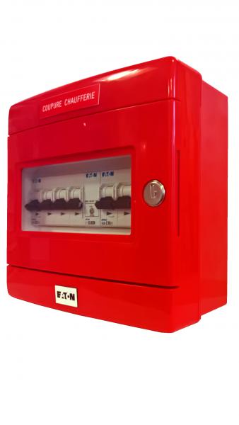 Photo Coffret quip pour chaufferie 20A disjoncteurs 4x20A et 2x10A avec voyants rouges IP55 | Ref : NUG37003