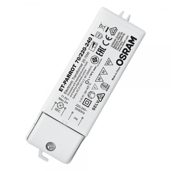 Photo ET PARROT 70/220-240 I OSRAM Transformateur électronique pour lampes halo 12V | Ref : 111593