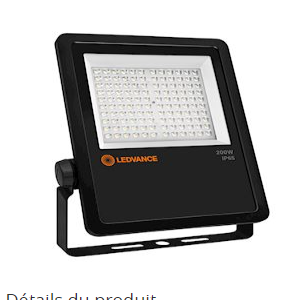 Photo Projecteur LED Asym�trique - 200W - 20000lm - 100lm/W - 38� x 80� - 4000K - 50000h - Classe I - Corps Aluminium et diffuseur verre (IP65/IK08) - applications sportives - 402 x 303 x 64mm - pr�c�bl�e (1m) - ULR 0% | Ref : 321830