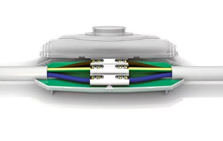 Photo Boite de jonction et rsine polyurethane  couler avec connecteur 5P. Capacit 5 x 1,5-10mm. Conforme EN50393, 0,6/1kV, IPX8, utilisation -20 +90C, rsine  forme finale rigide | Ref : 233006