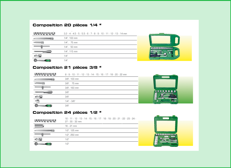 Vignette 2 produit Coffret cl a cliquet et douilles | Ref : 222901       