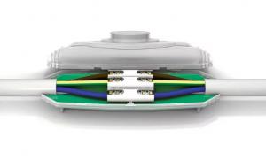 E ROBUR Boite de jonction et rsine polyurethane  couler avec connecteur 5p. capacit 4 x 4-25mm. conforme en50393, 0,6/1kv, ipx8, utilisation -20 +90c, rsine  forme finale rigide 233010