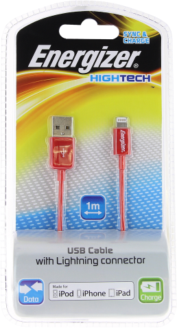 Photo Cble USB Rouge charge&data HighTech pour iPhone 5/5S/5C | Ref : LCAEHUSYIPRD2