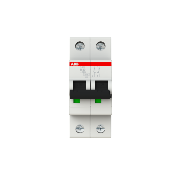 Photo S200 Disjoncteur modulaire - 2P - 20A - Cbe B -6000A/10kA (2 modules)-peignable | Ref : 352214